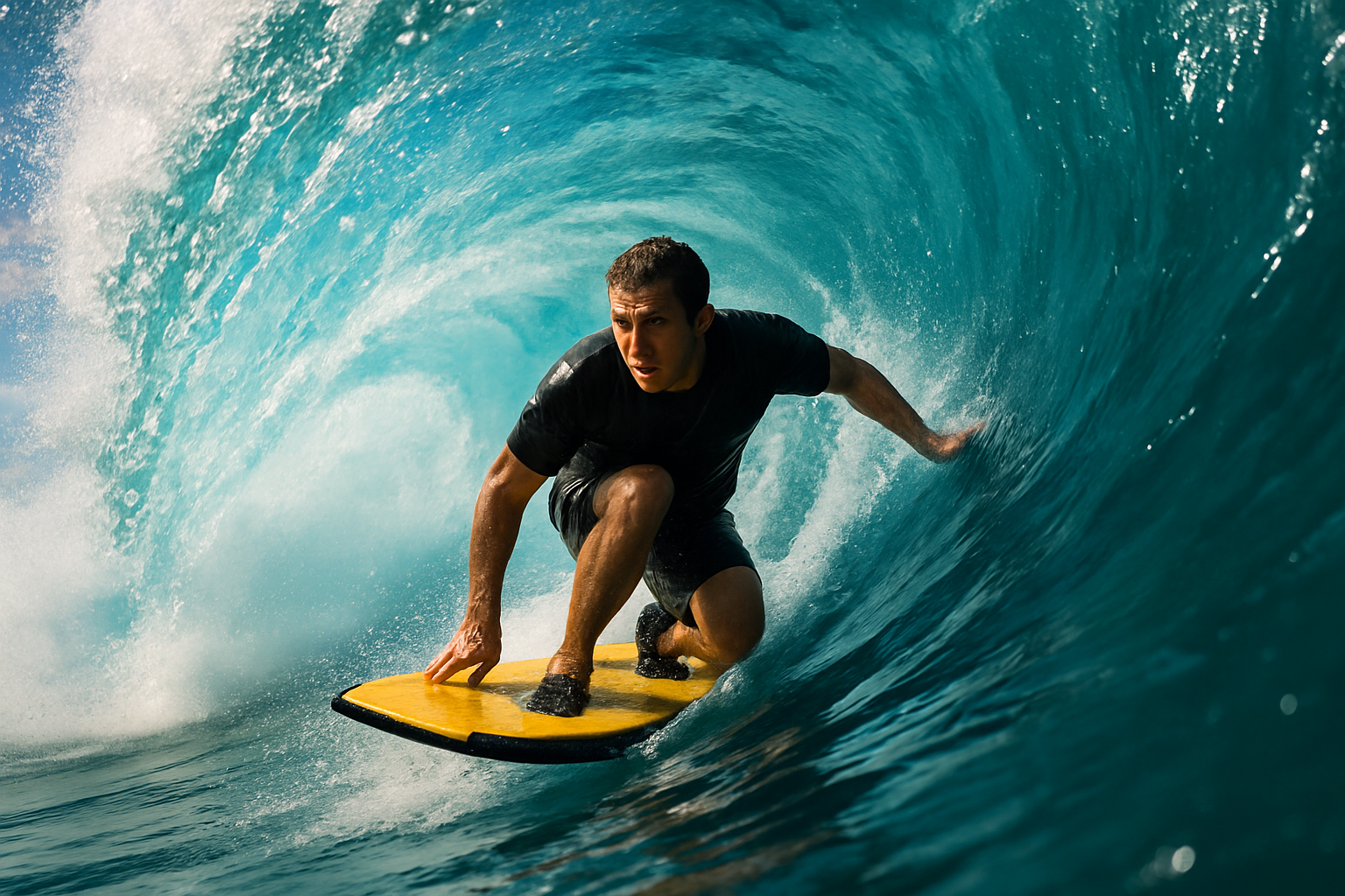 Boogie boarder drop knee in a barrel